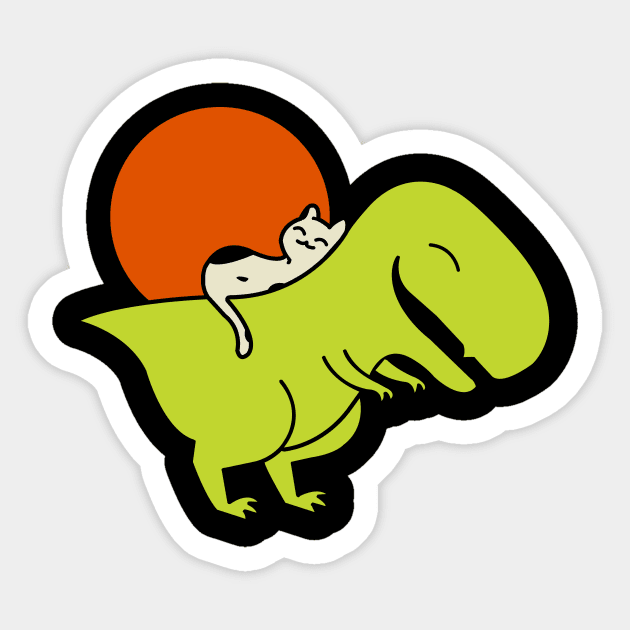 Cute Trex With Cat On The Back Sticker by MikeHelpi